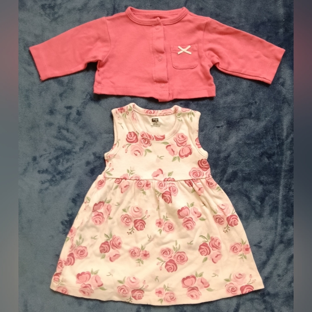 Hudson Baby Pink Floral Cotton Dress Set 0-3M